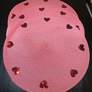 Pink Placemats with Red Heart Accents